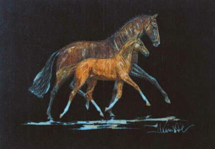 Dørmåtte med hest, hoppe-føl-60x40 cm 13614